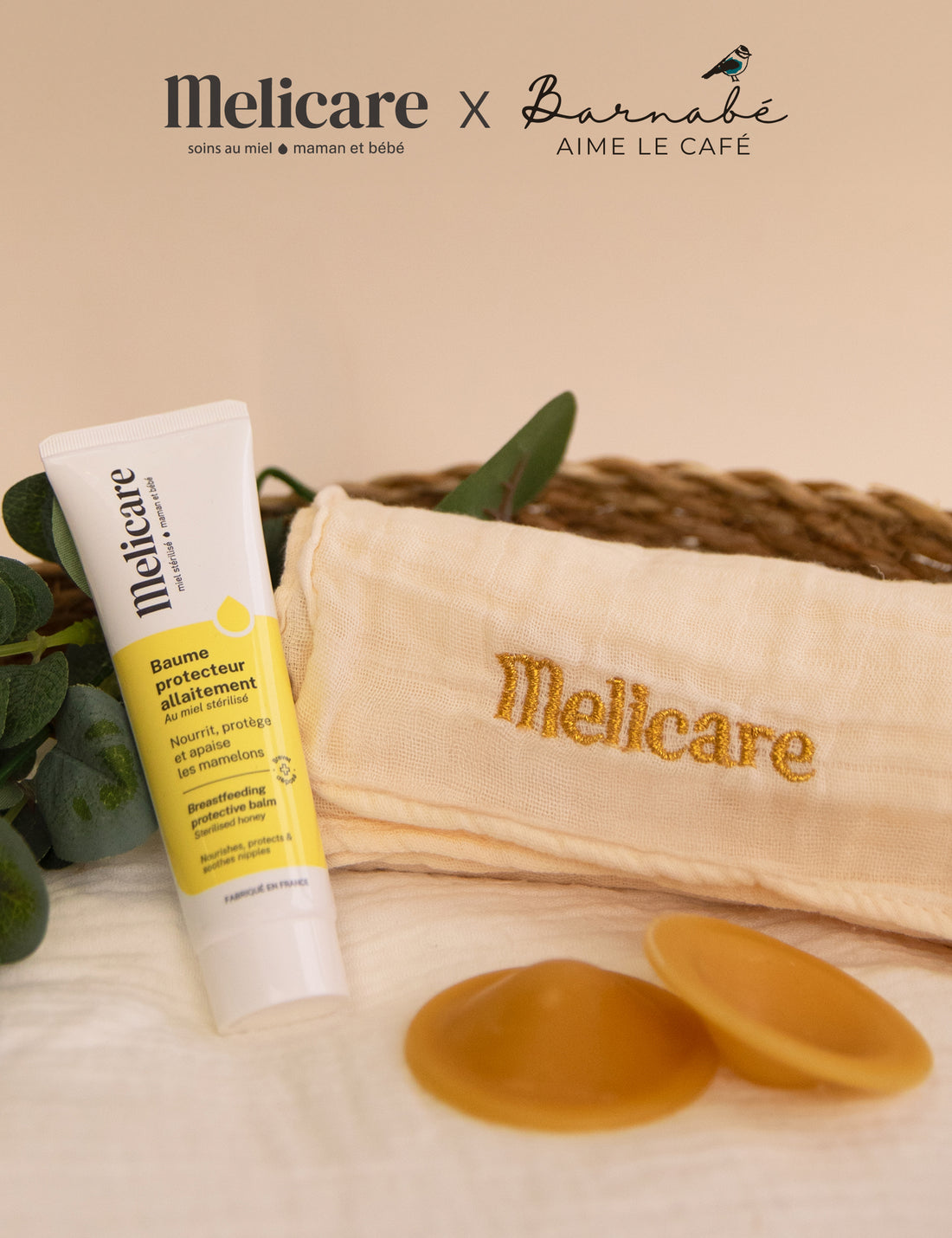 Kit prévention allaitement &amp; Lange bébé Melicare x Barnabé aime le café