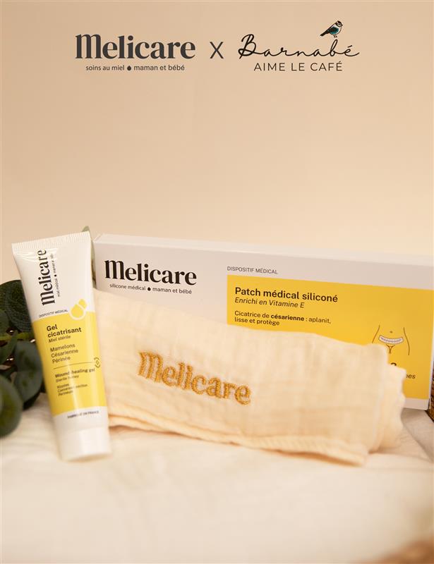Kit cicatrice de césarienne &amp; Lange bébé Melicare x Barnabé aime le café