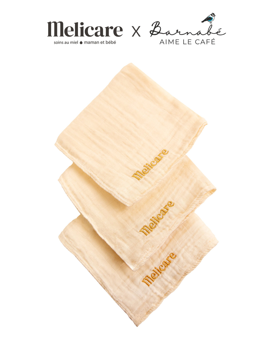 Pack de 3 Langes bébé Melicare x Barnabé aime le café