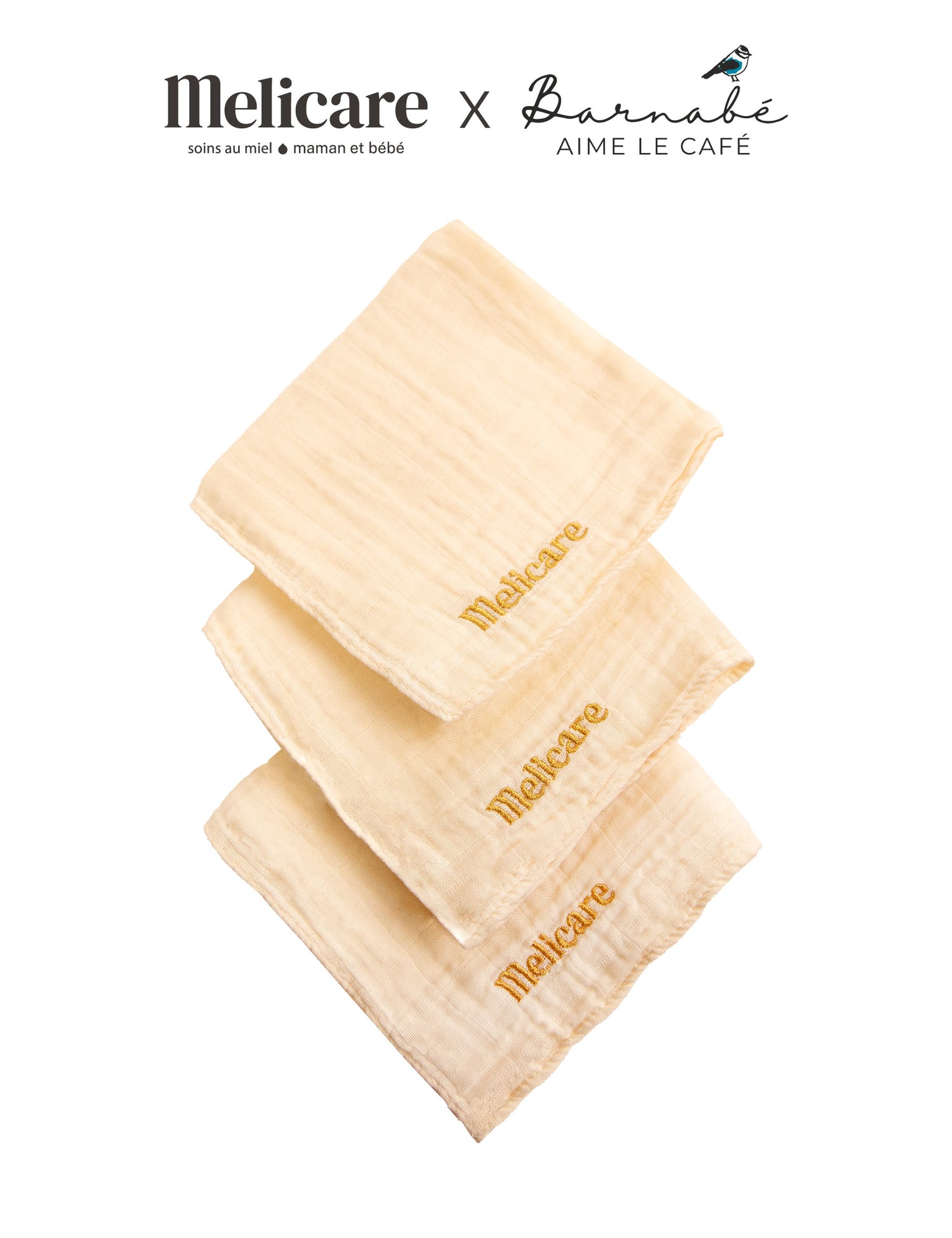 Pack de 3 Langes bébé Melicare x Barnabé aime le café